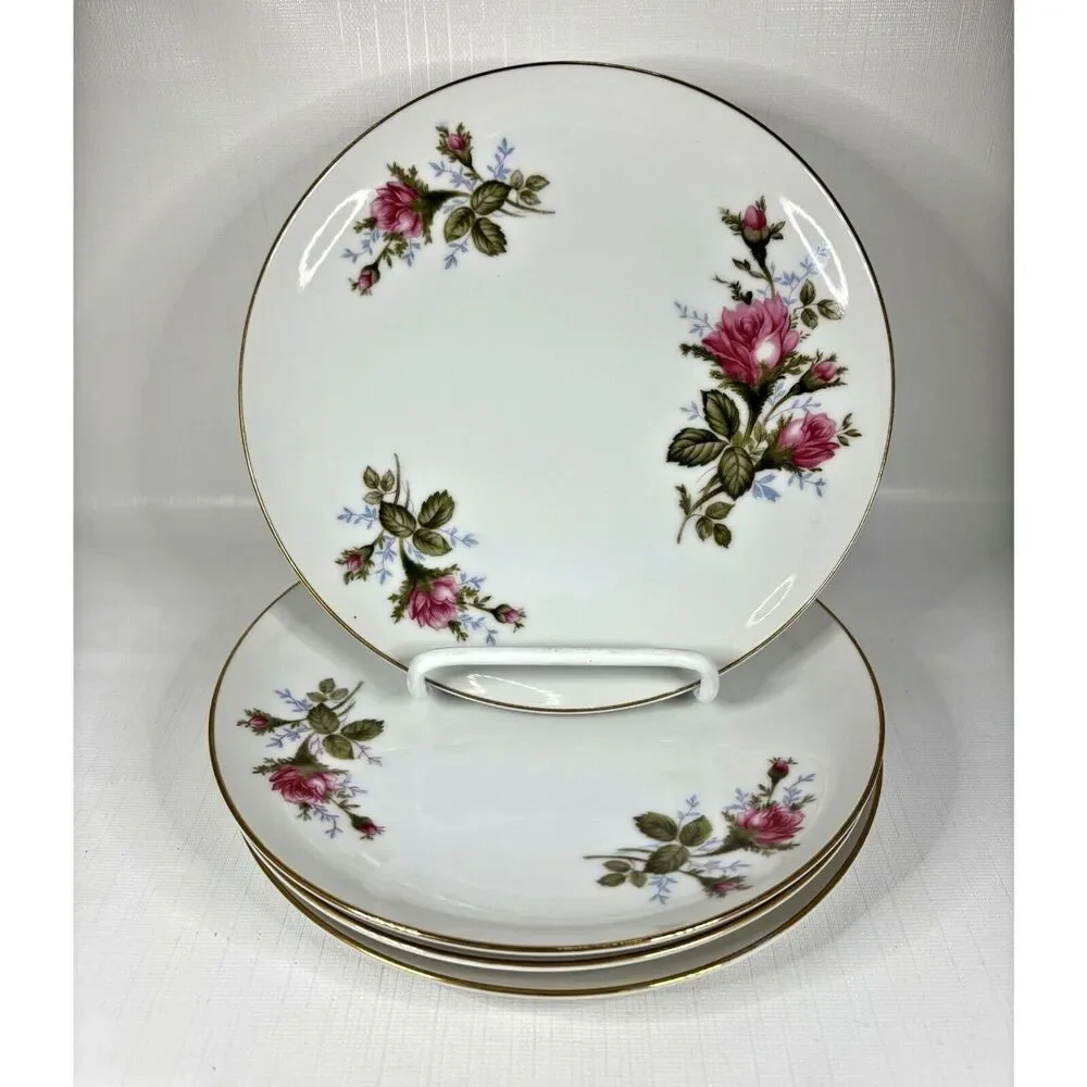 Sango 1960s Moss Rose Salad Plates Shabby Decor Cottage Made in Japan Vintage